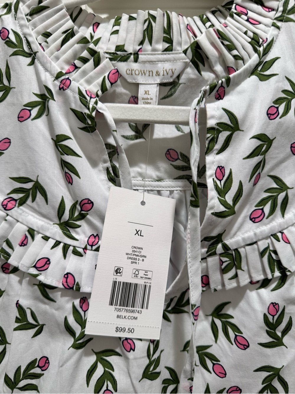 Crown and Ivy Women's White/pink floral Ruffle-Trim Dress NWT - Picture 3 of 7
